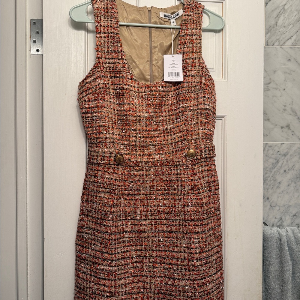 NWT Walter Baker Lauren Tweed Sheath Dress pink / gold